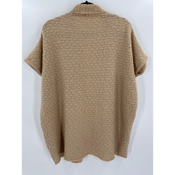KUNA Beige Tan Baby Alpaca Oversized Short Sleeve Poncho Cardigan Sweater Sz S/M - Picture 3 of 5
